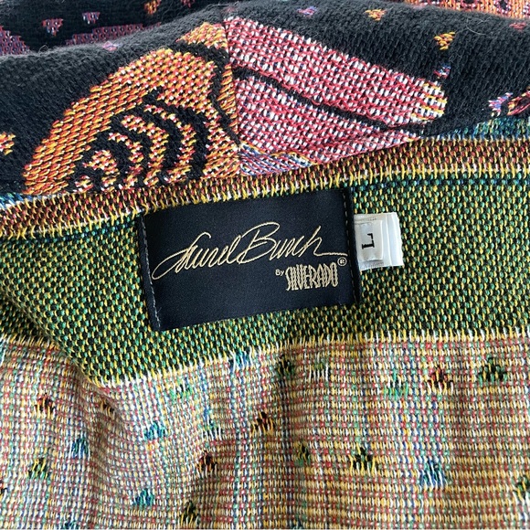 Original Vintage Laurel Burch Silverado Boho Cat Tapestry Blanket Knit Jacket - Picture 12 of 12
